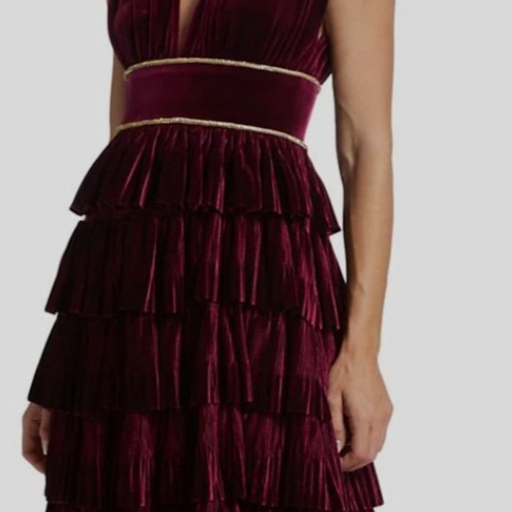 Bronx & Banco Womens Red Velvet Embellished Sleeveless V-Neck Gown Size S - Picture 4 of 5